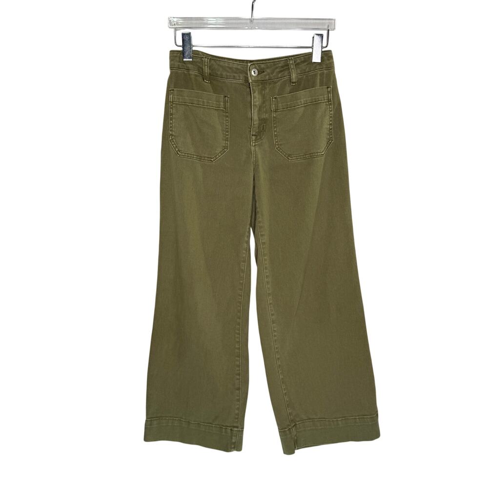 Sanctuary The Marine Crop Denim Pants 27 Washed Olive Green Wide Leg Cotton